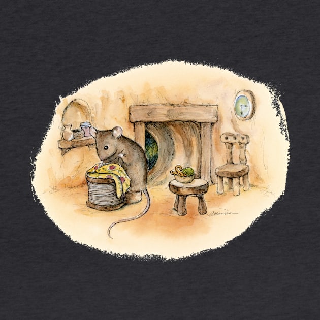 Little seamstress Mouse in the old log house by Simon-dell